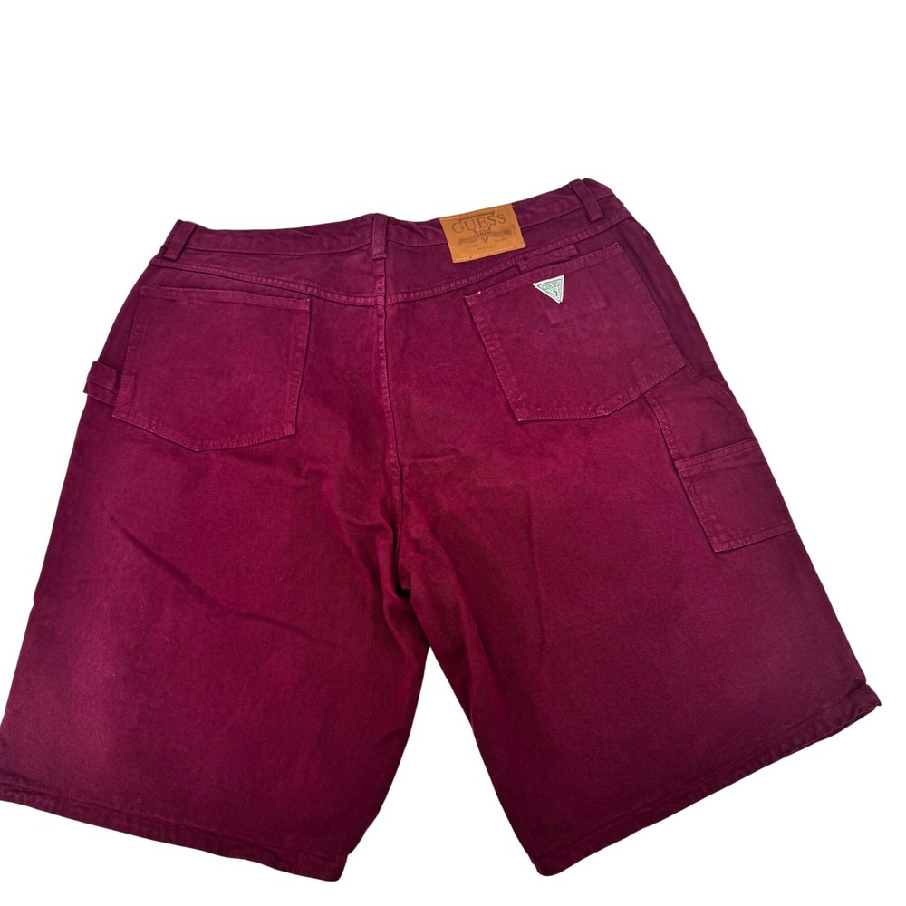 Vintage USA Guess Mens Baggy Denim Carpenter Jean Shorts Jorts 42 Y2K  Burgundy
